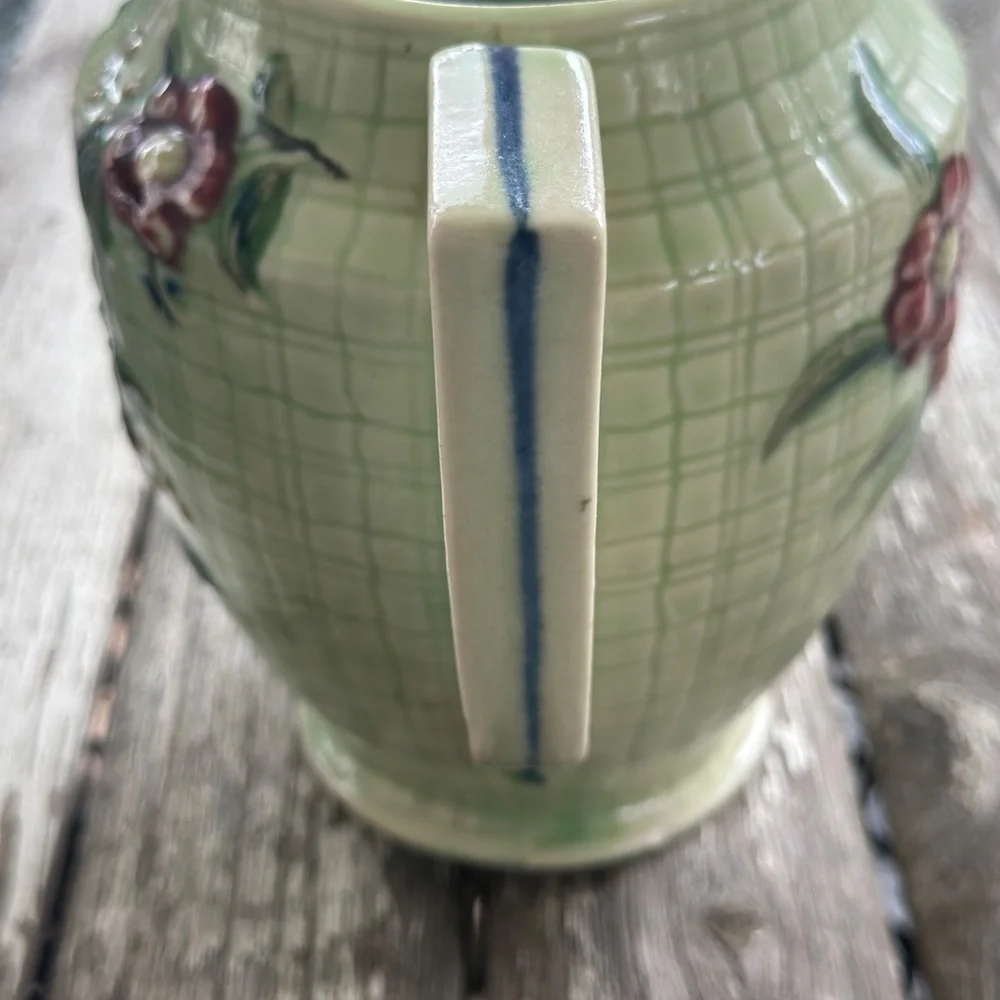 Mid 20th Century Hand Painted Window Pane Camellia Earthenware Jug Japan